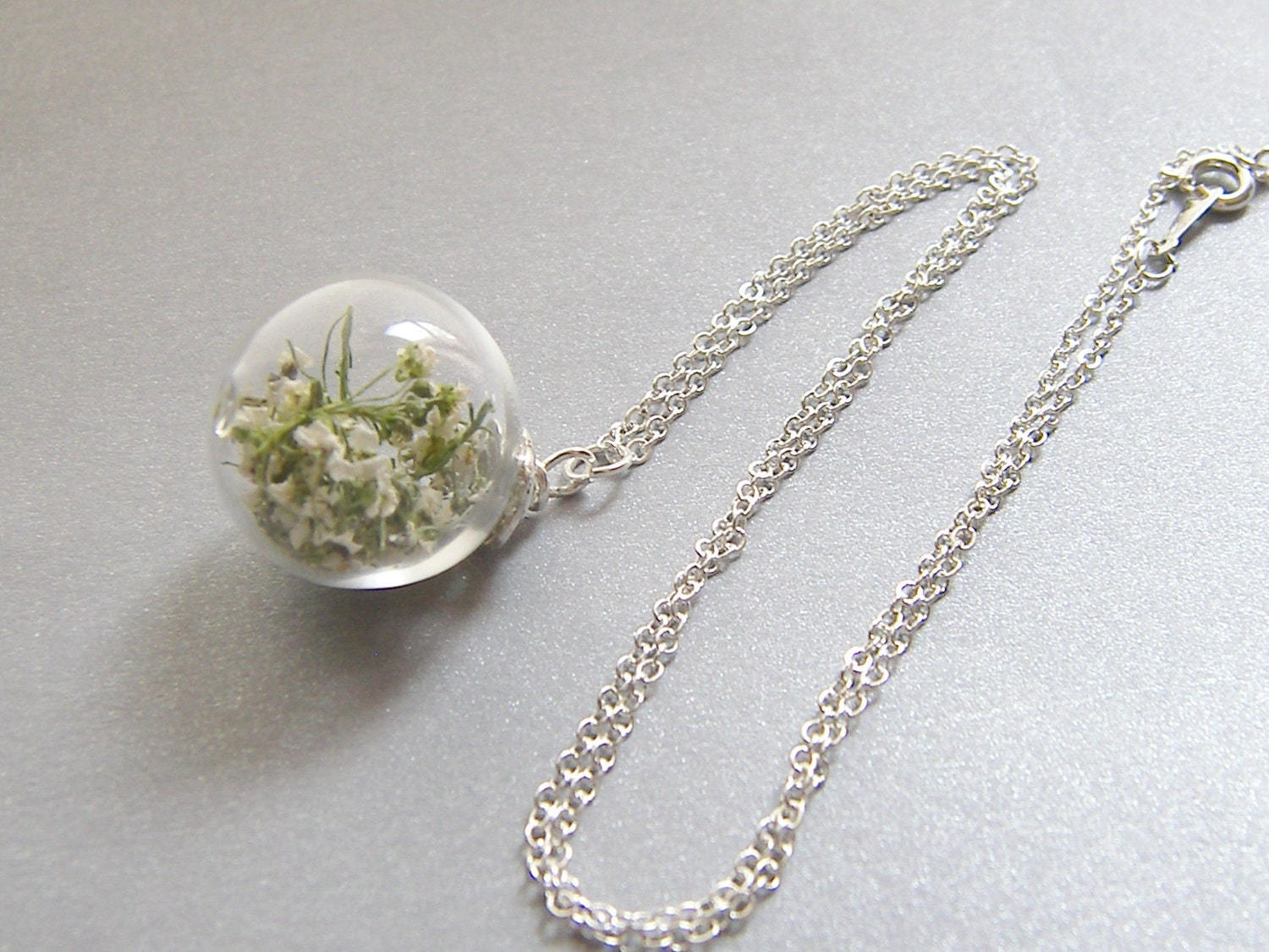 Real Flower Necklace Hand Blown Glass Orb by WishesontheWind