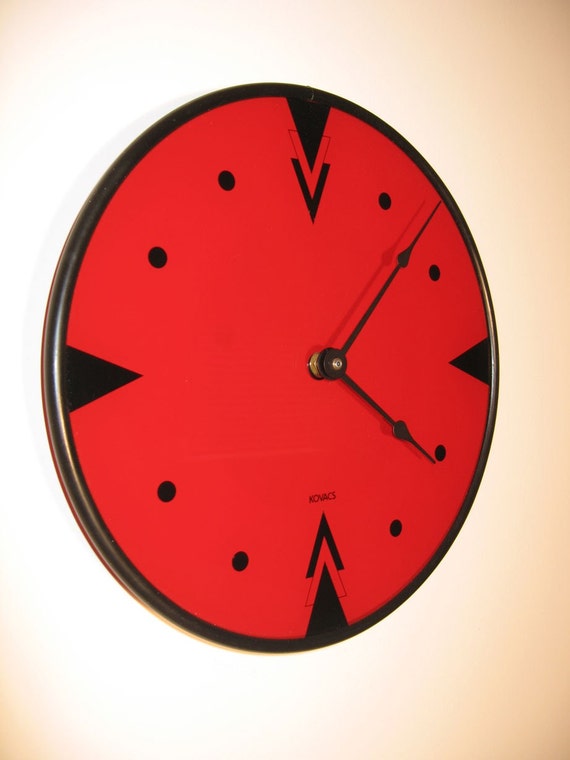 Early 80s George Kovacs Mod Wall Clock in Red and Black with