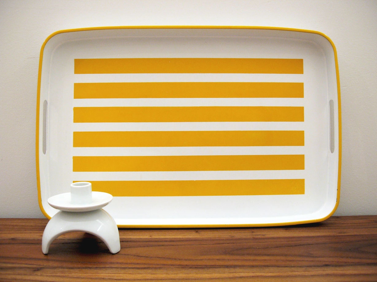 Large MidCentury Modern Serving Tray in Yellow and White