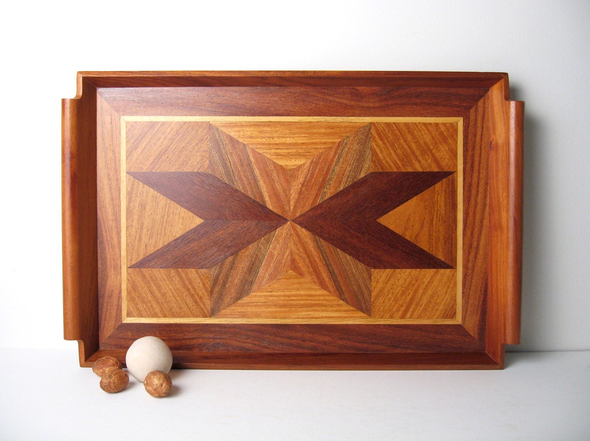 Mid-Century / Art Deco Style Tray Exotic Inlaid Wood Serving