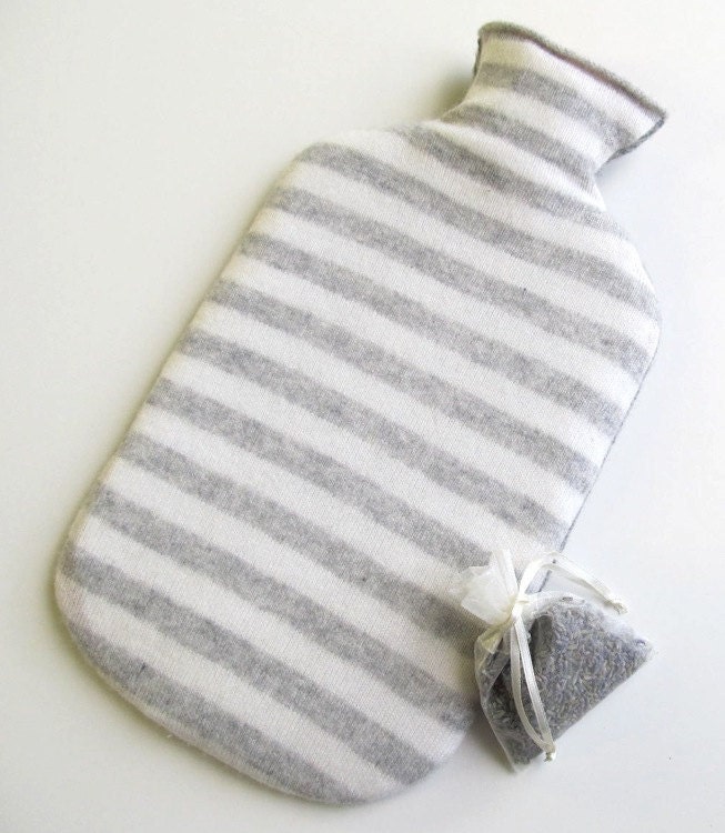Striped Cashmere Hot Water Bottle Cover with FREE Lavender