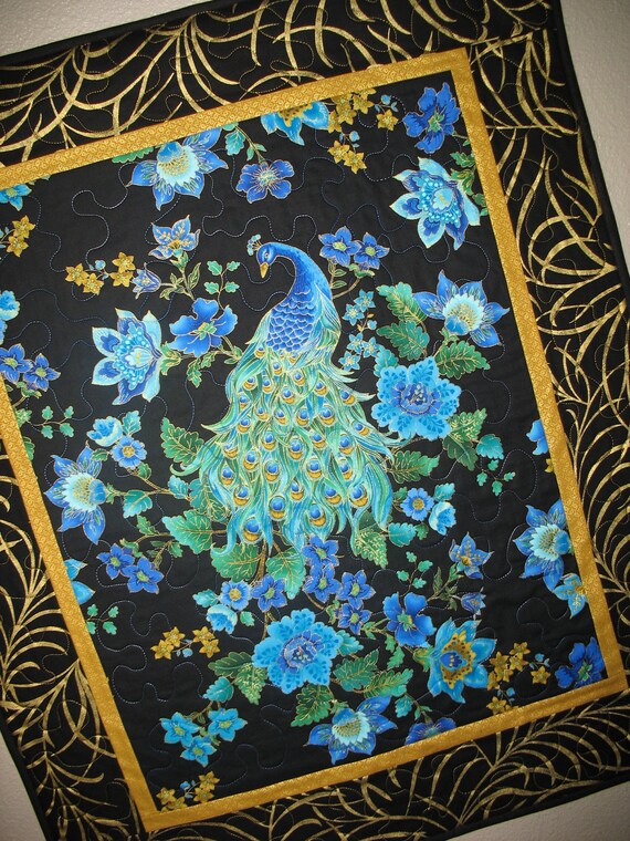 Items Similar To Peacock Wall Art No 5 Or Table Runner Quilted Timeless Treasure Plume Fabric 4731