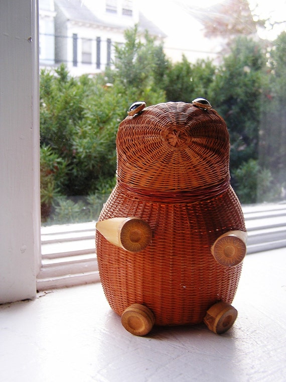 Woven Wicker Animal Basket Bamboo Vintage