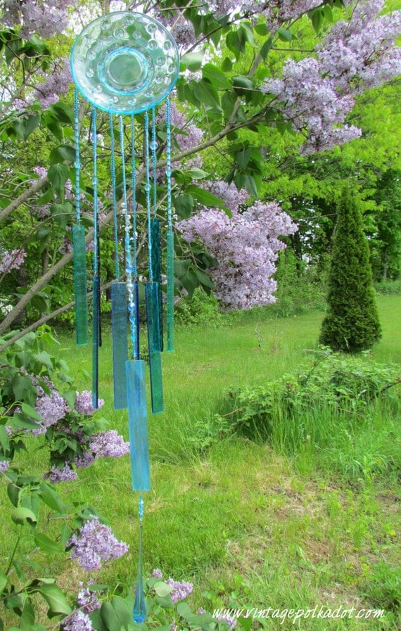 Vintage Blue Glass Wind Chime Handmade