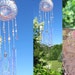 Pink Depression Glass Wind Chime with Stained Glass Chimes