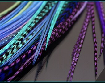 Bohemian Hair Accessory Long Feather Hair Extensions Blue Purple Pink Natural Hair Feathers Kit QTY10