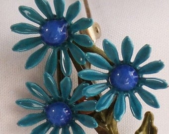 Vintage jewelry brooch in blue flower enameled wedding brooch 60s