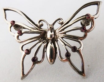 Vintage jewelry brooch in silver 925 butterfly brooch with amethyst accents Vintage brooch