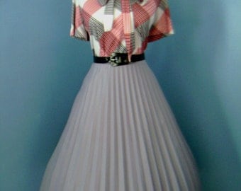 Vintage 50s 60s 80s Gray Accordion Style Pleated Full Skirt