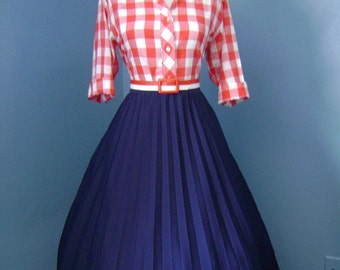 VINTAGE 1960s Navy Blue Accordion Style Lucy Pinup Pleated Full Skirt