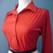 Flirty VINTAGE RED 50s 60s Atomic Polka Dot Button Down Long Sleeve Blouse Top