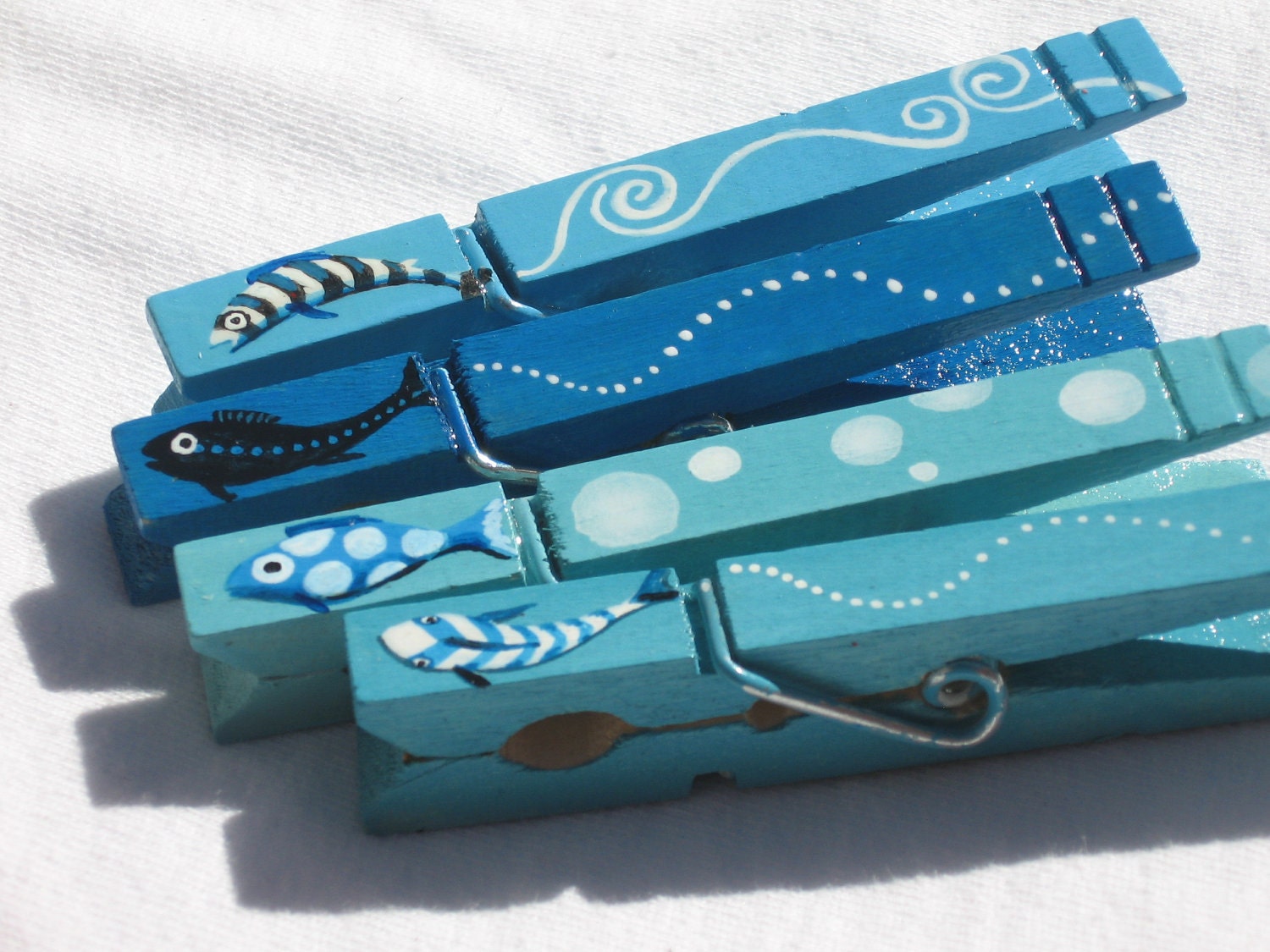 BLUE FISH CLOTHESPIN hand painted clothespin set