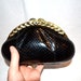 80s Vintage Black Clutch Black Evening Bag in Faux Python Hard Case with Rhinestones