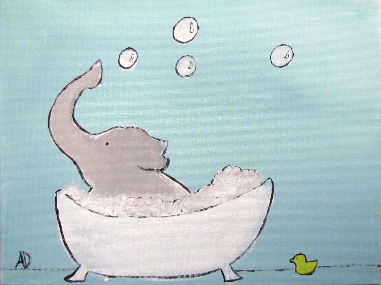 Adorable Original 12 x 9 Painting Bubble Bath by Andrea Doss