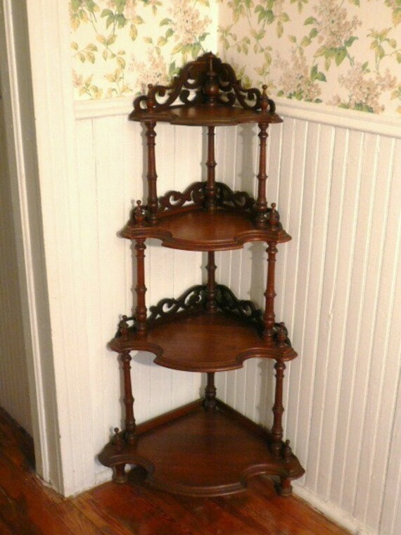 RESERVED Fancy Tall 4 Tier Victorian Standing Corner Shelf