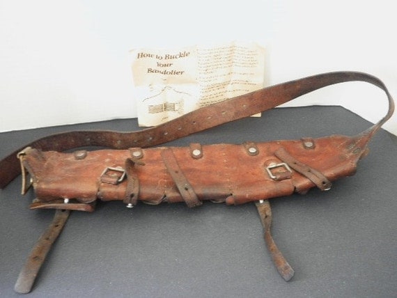 Rare Ww I Leather Bandolier Ammo Belt 