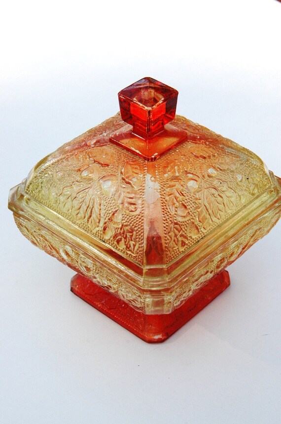 Vintage Amberina Carnival Glass Candy Dish