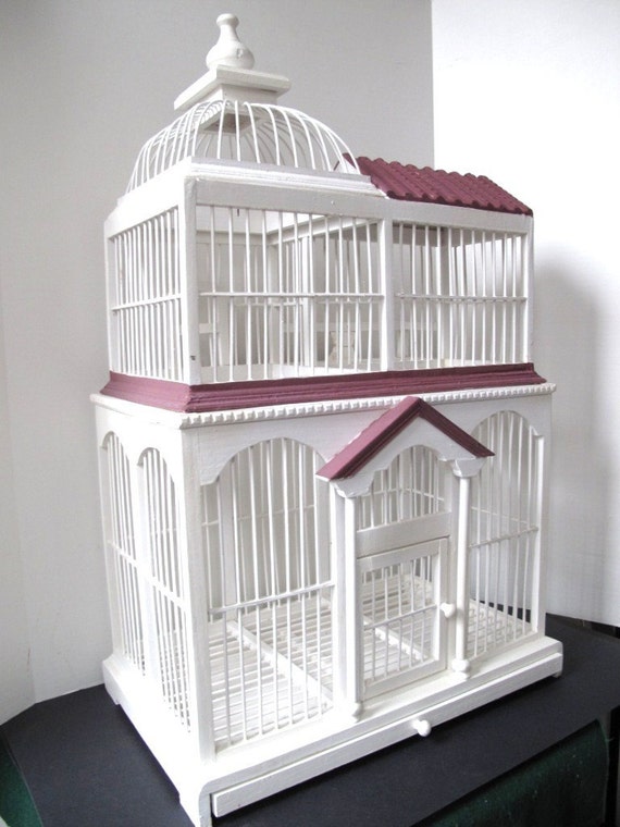 Large 2 Tier Hand Made Wooden Bird Cage