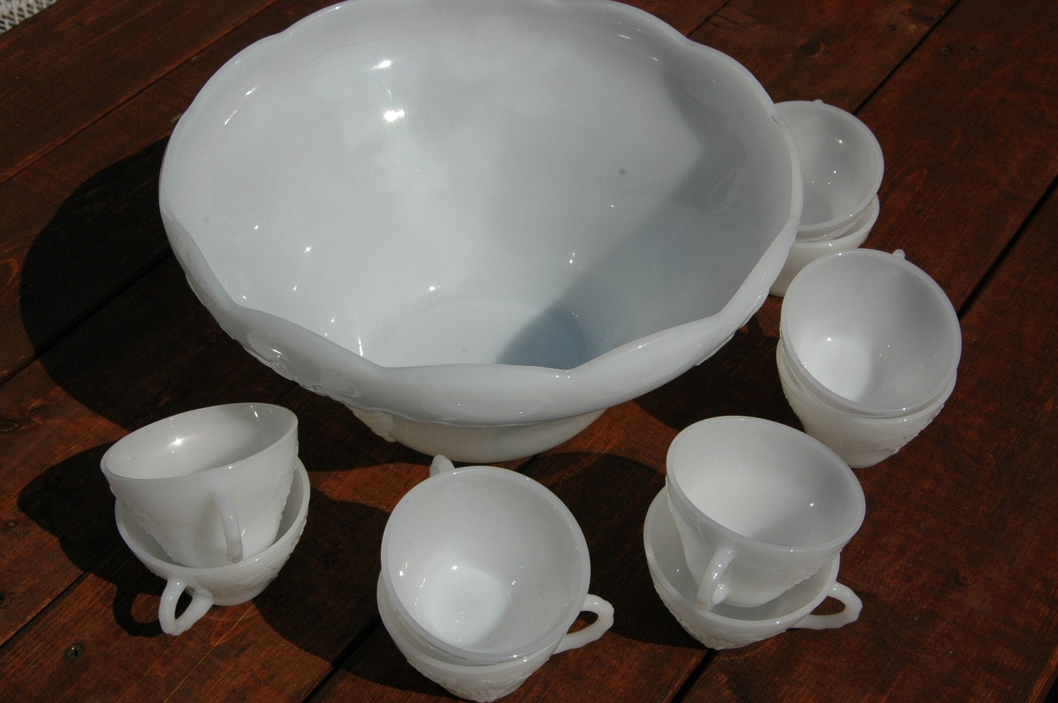 Vintage Milk Glass Punch Eggnog Bowl Set Haute Juice 2134