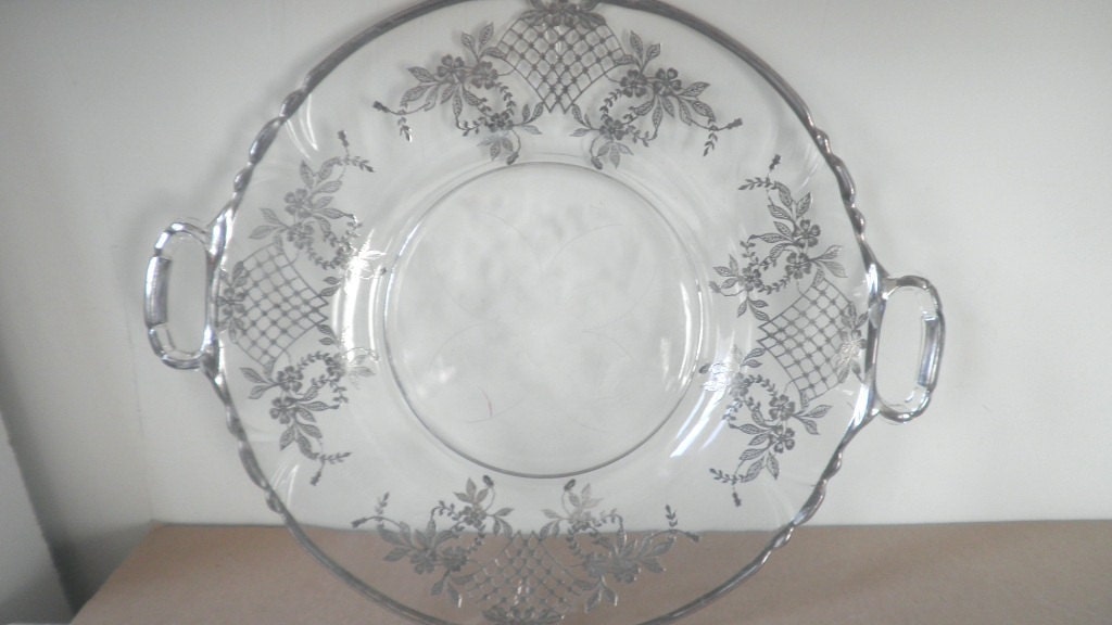 Huge Sterling Overlay Crystal Serving Tray Haute Juice