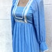 Blue Flowing Crinkled 70's Prom Maxi Dress with Lace Trim size XS