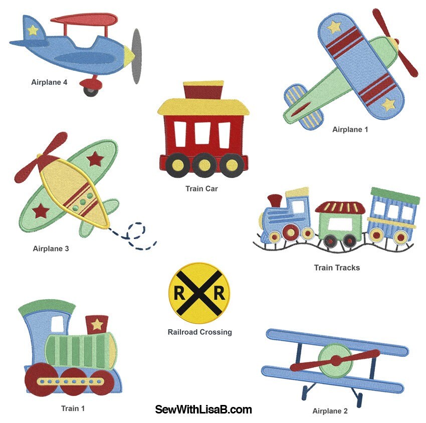 Planes and Trains Machine EMBROIDERY Designs