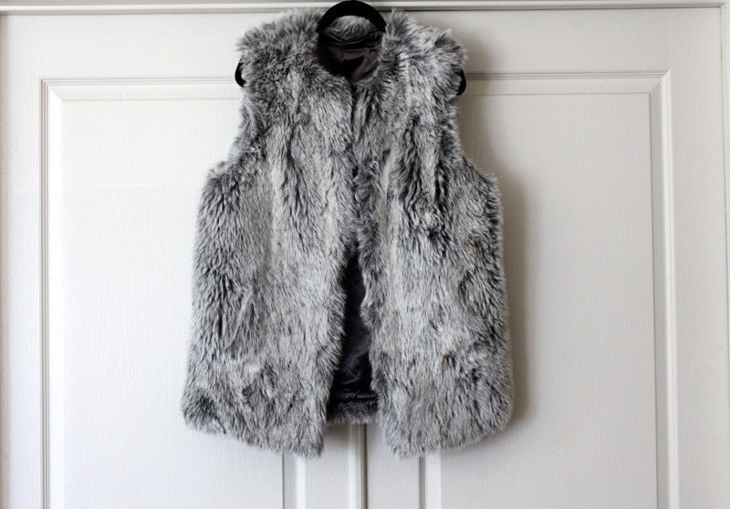 Oversized grey faux fur vest