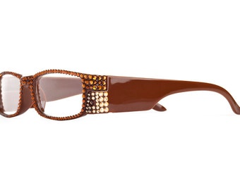 Cleveland Brown Full Framed Reading Glasses Imbued With Assorted Swarovski Crystals
