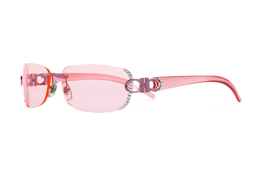 Hot Pink Frameless Designer Sunglasses With Pink Shades And 