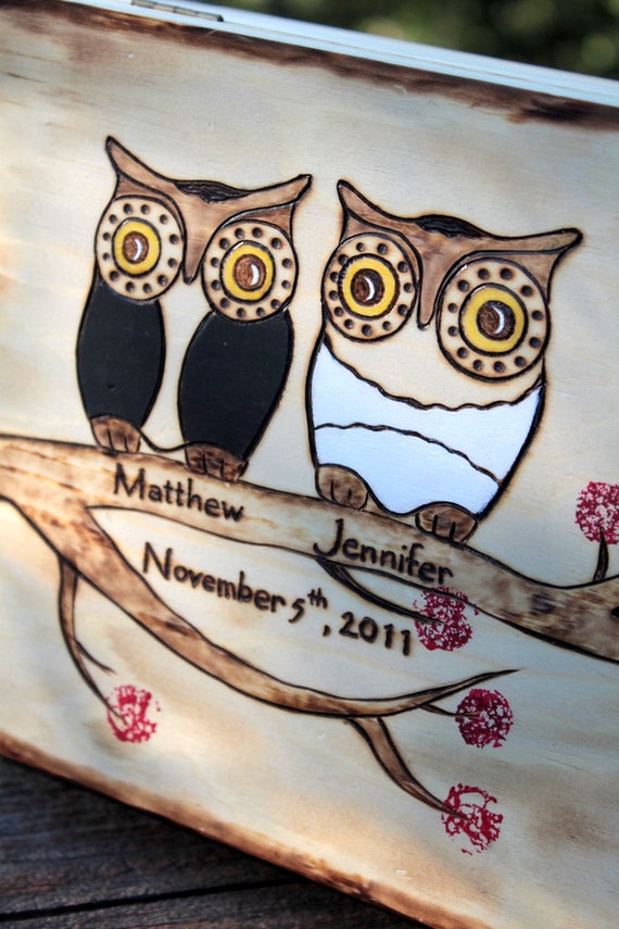 Items similar to Personalized Owl Couple Wood Keepsake Box, Ex Large