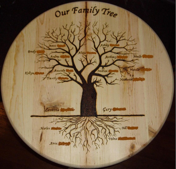 Items similar to Wood burned Family Tree - Great family 