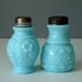 Antique Turquoise Glass Salt and Pepper Shakers - Glass Salt and Pepper Shakers - Vintage Blue Glass Spice Shakers