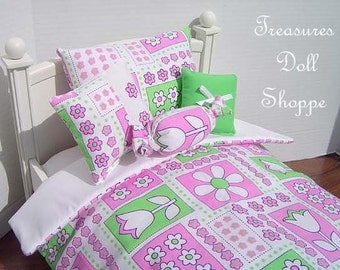Doll Bedding 5 Pc Set for 18 Inch Dolls - Tulip Floral