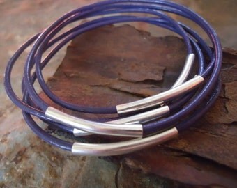 PURPLE LEATHER BANGELS Bracelets set of 5 (87)