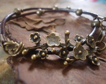 BRONZE BRANCH Leather Wrap Bracelet & branch (650)