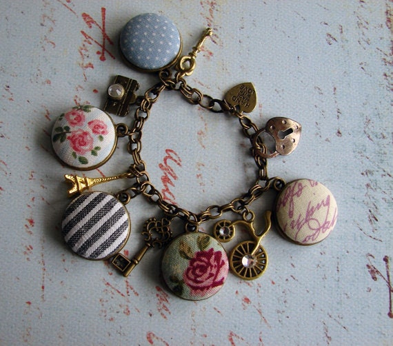 Items similar to fabric button charm bracelet handmade designs and