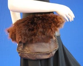 Two pouches belt with rabbit fur