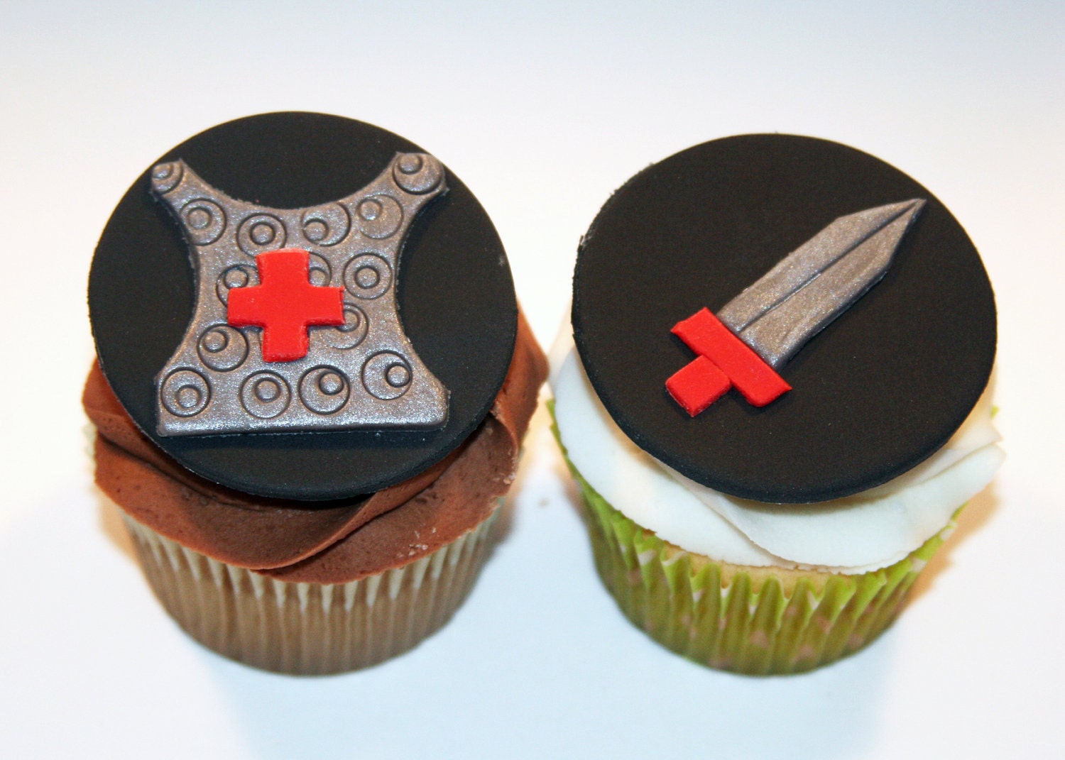 Fondant cupcake toppers Knight's Shield and Sword
