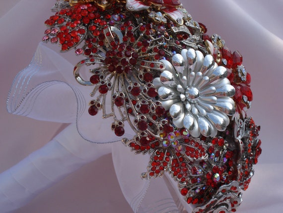 Items similar to Stunning Large Red Brooch Bouquet on Etsy