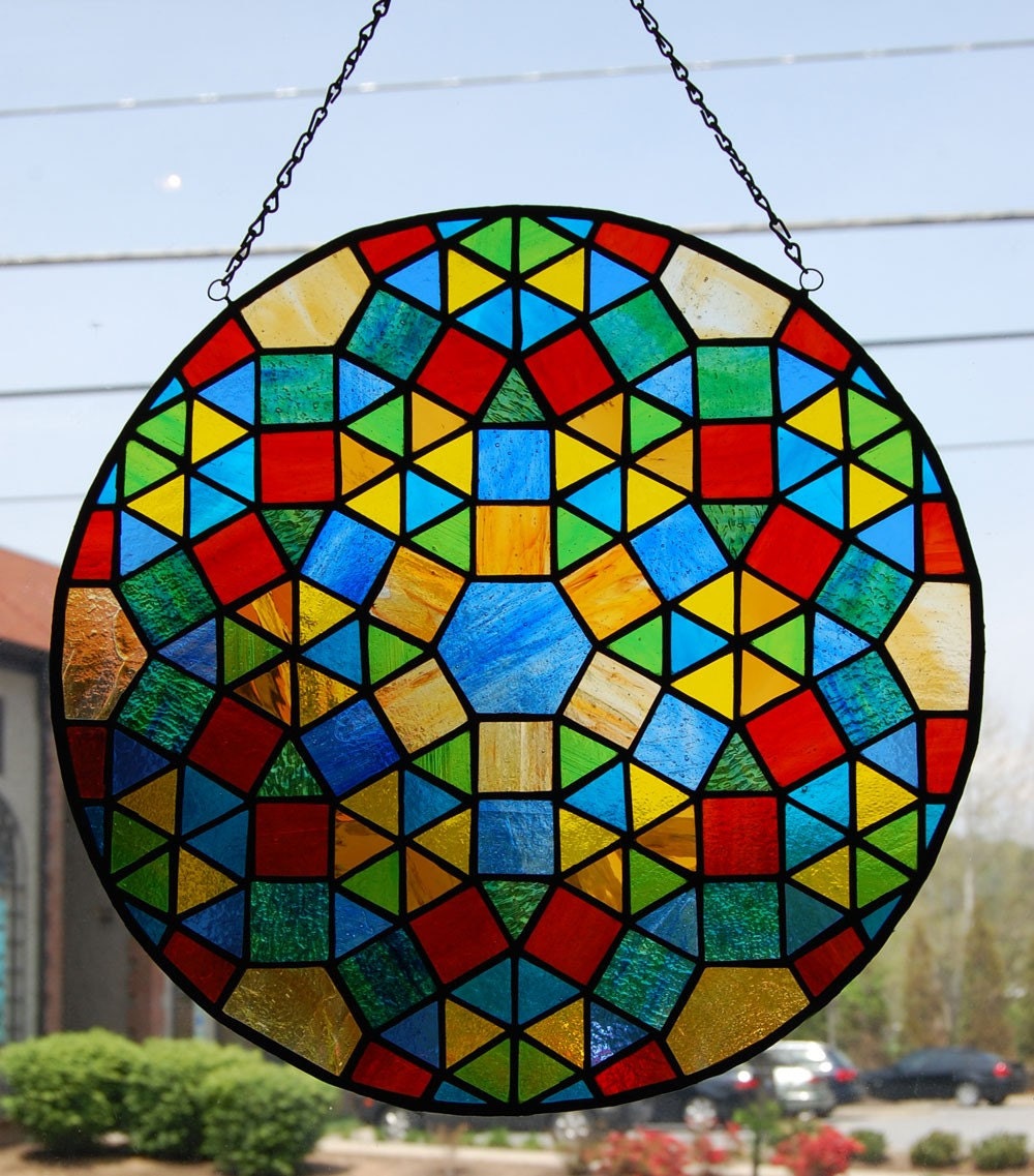 Mosaic Design Geometric Stained Glass Round Panel