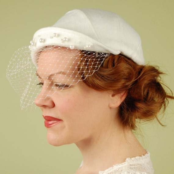 Bridal hat- EMILY Gets Married- vintage style bridal- felt hat with birdcage veil - il_570xN.301722854