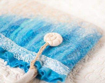 Nuno Felted Bag Blue Aqua Sea Shell Turquoise Beach Beige Water Aquamarine Nautical Vacation Travel