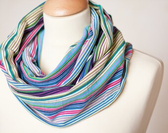 Infinity Scarf Versatile Cowl Loop Circle Colorful Stripes Multicolor Rainbow Modern Minimalist Men Women