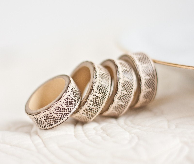 Napkin Rings Organic Bamboo Vintage French Lace Champagne Set