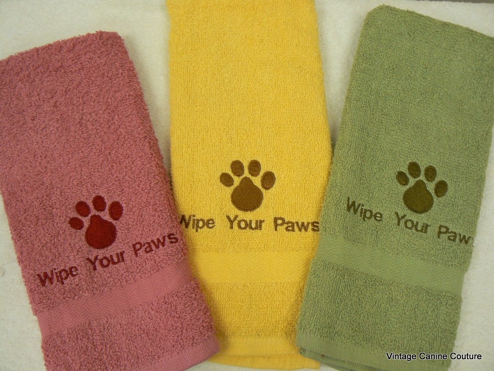 Set 3 Dog Towels Wipe Your Paws Embroidered