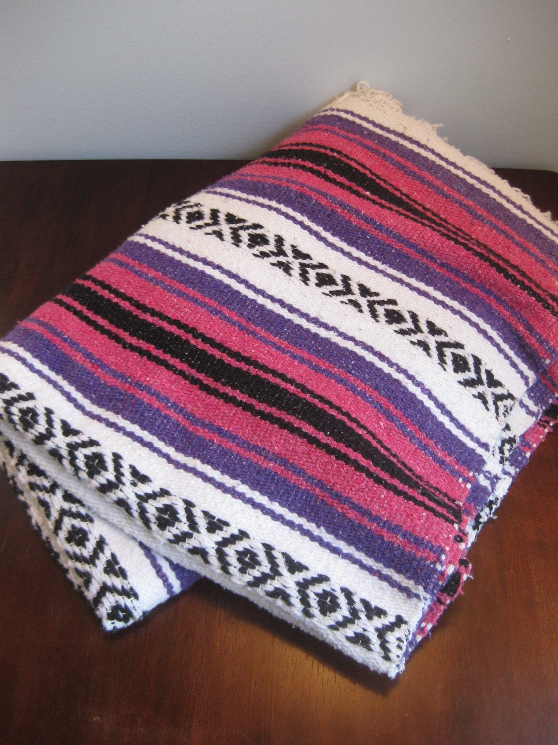 Pink Purple and Black Vintage Mexican Blanket