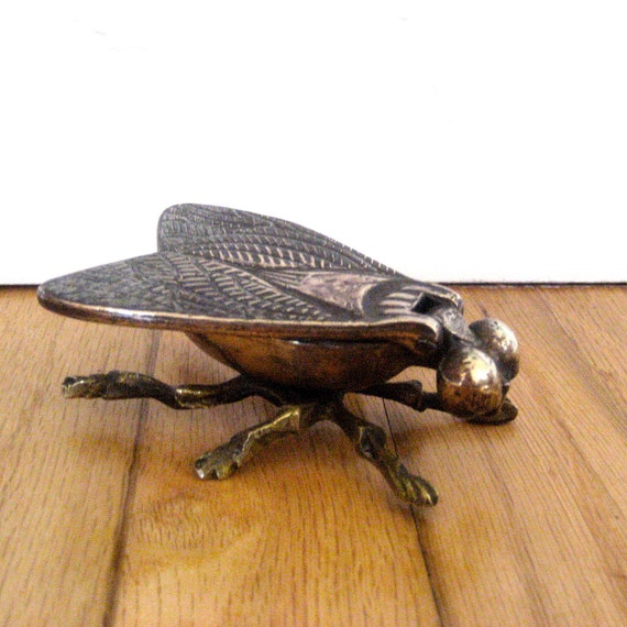 Vintage Brass Fly Ashtray Hidden Storage 1960s