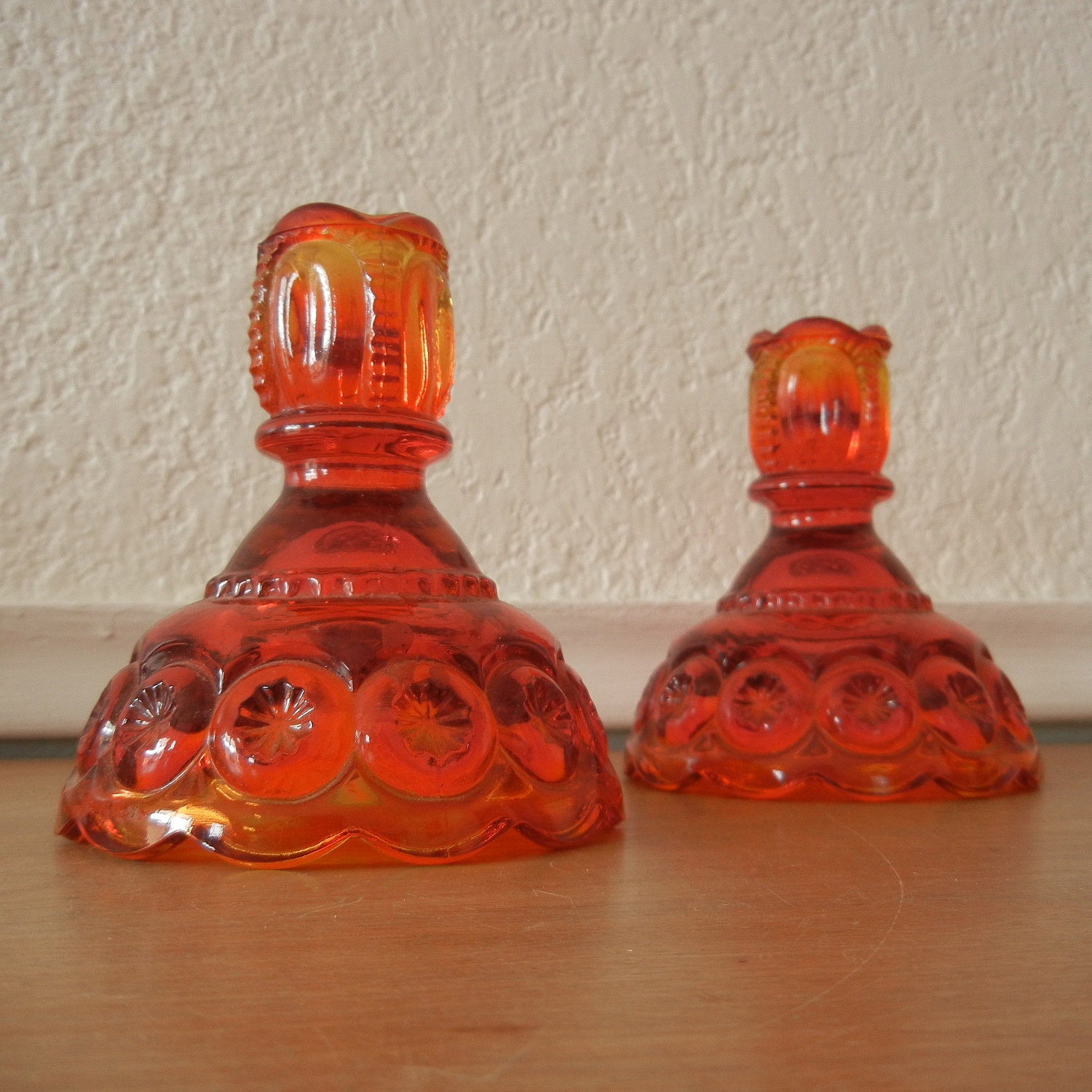 Depression Glass Candlestick Holders Sunset Orange