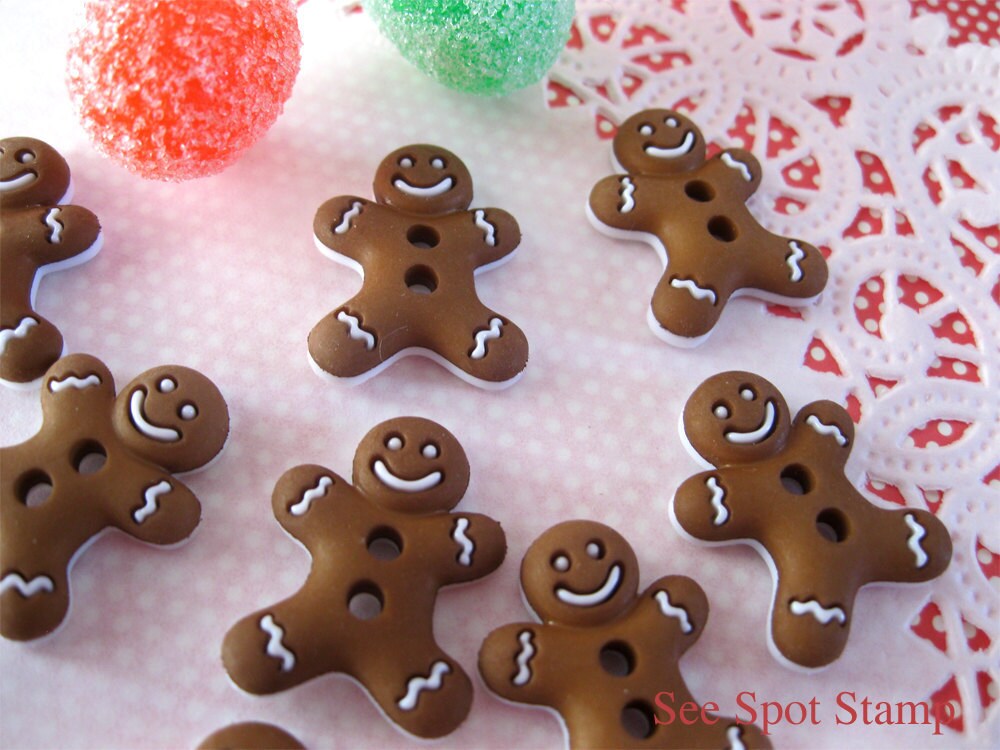 Christmas buttons Gingerbread man buttons charms by SeeSpotStamp