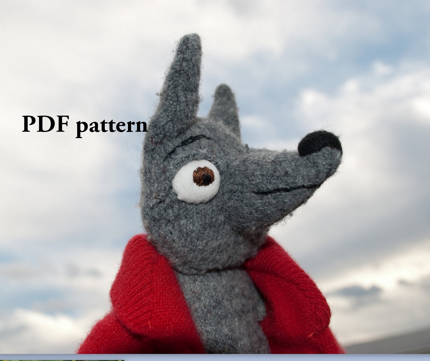 Wolf Sewing Pattern PDF file for stuffed wolf and sweater